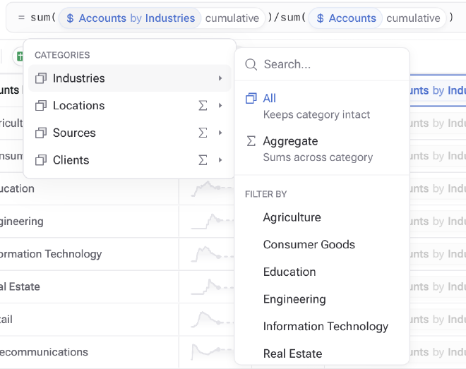 Formulas can aggregate by one or more categories